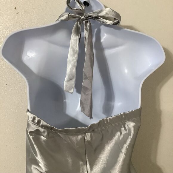 Vintage Y2K Silver Funky Festival Rave Disco Beachy Summer Satin Halter Top S - Picture 5 of 8